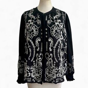 Johnny Was KIVI Embroidered Women's BUTTON UP Blouse Tunic Sz Medium NWT